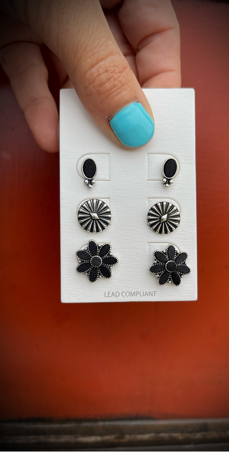 Sailor Black & Silver Stud Set of 3 Earrings