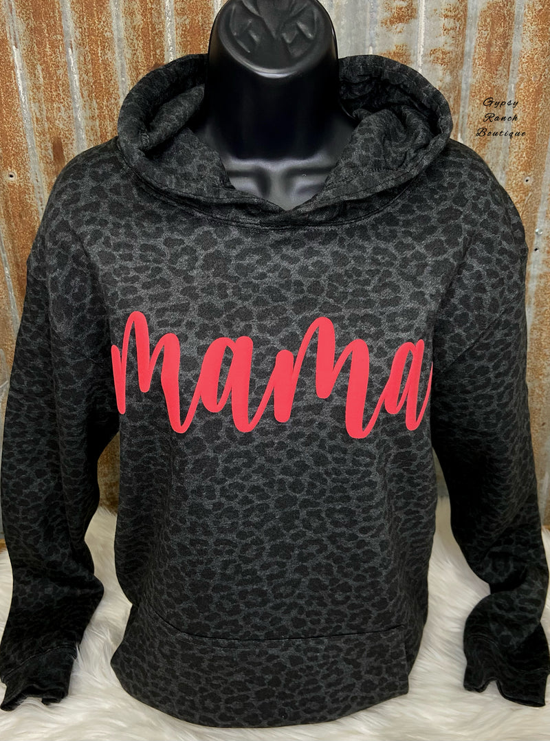 MAMA puff print in Red Leopard Hoodie Top - Also in Plus Size