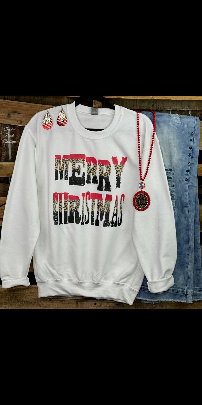 Merry Christmas Red Leopard Black Sweatshirt - Also in Plus Size