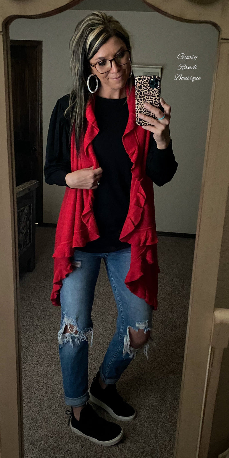 Elida Red Cardigan Vest  - Also in Plus Size