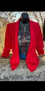 Down to Business RED Blazer Style Cardigan