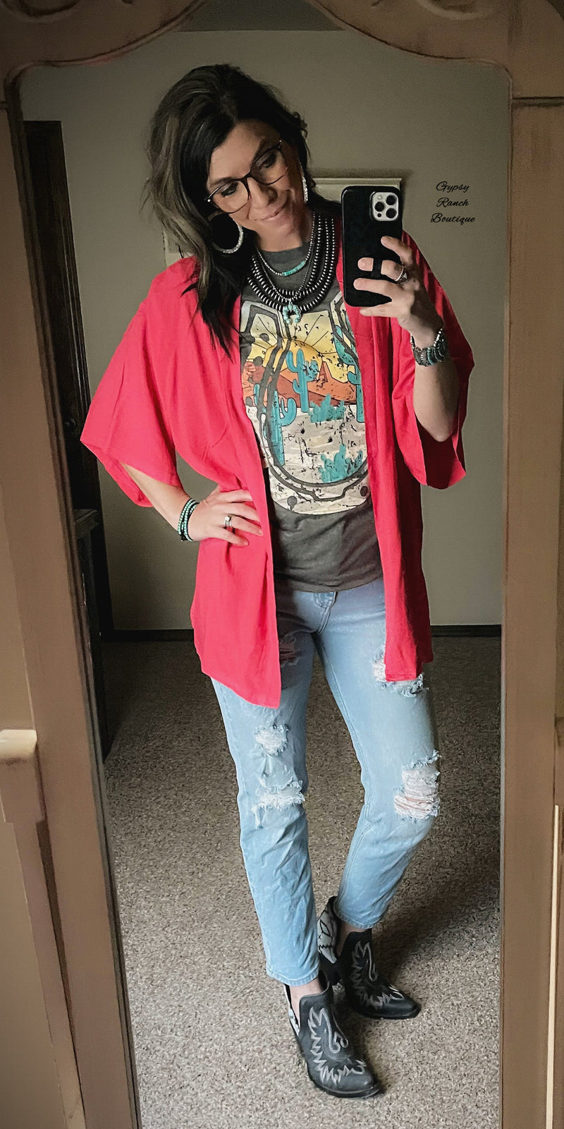 Spring Fling Coral Linen Kimono - Also in Plus Size
