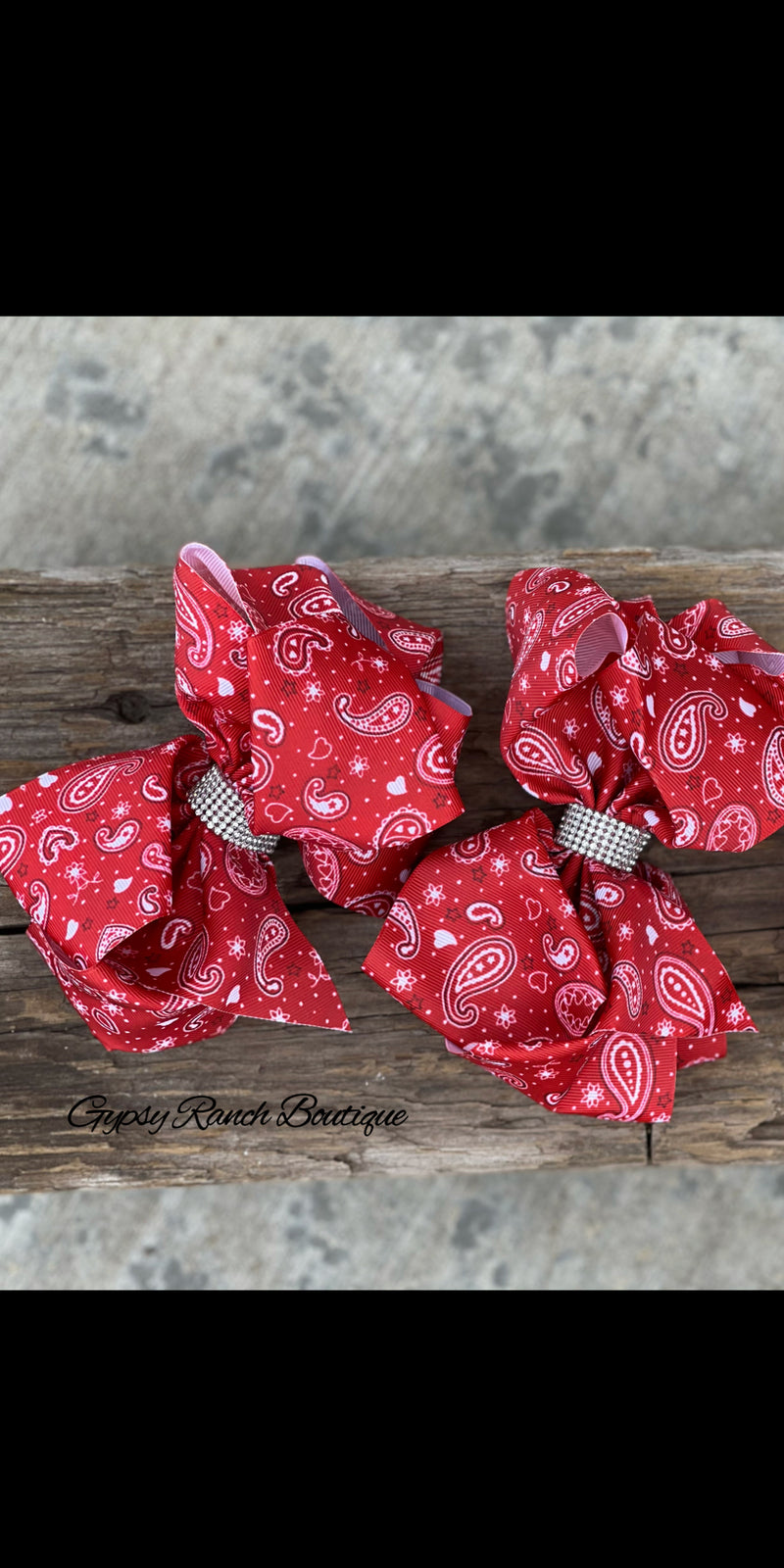 Red Paisley Rhinestone Bow