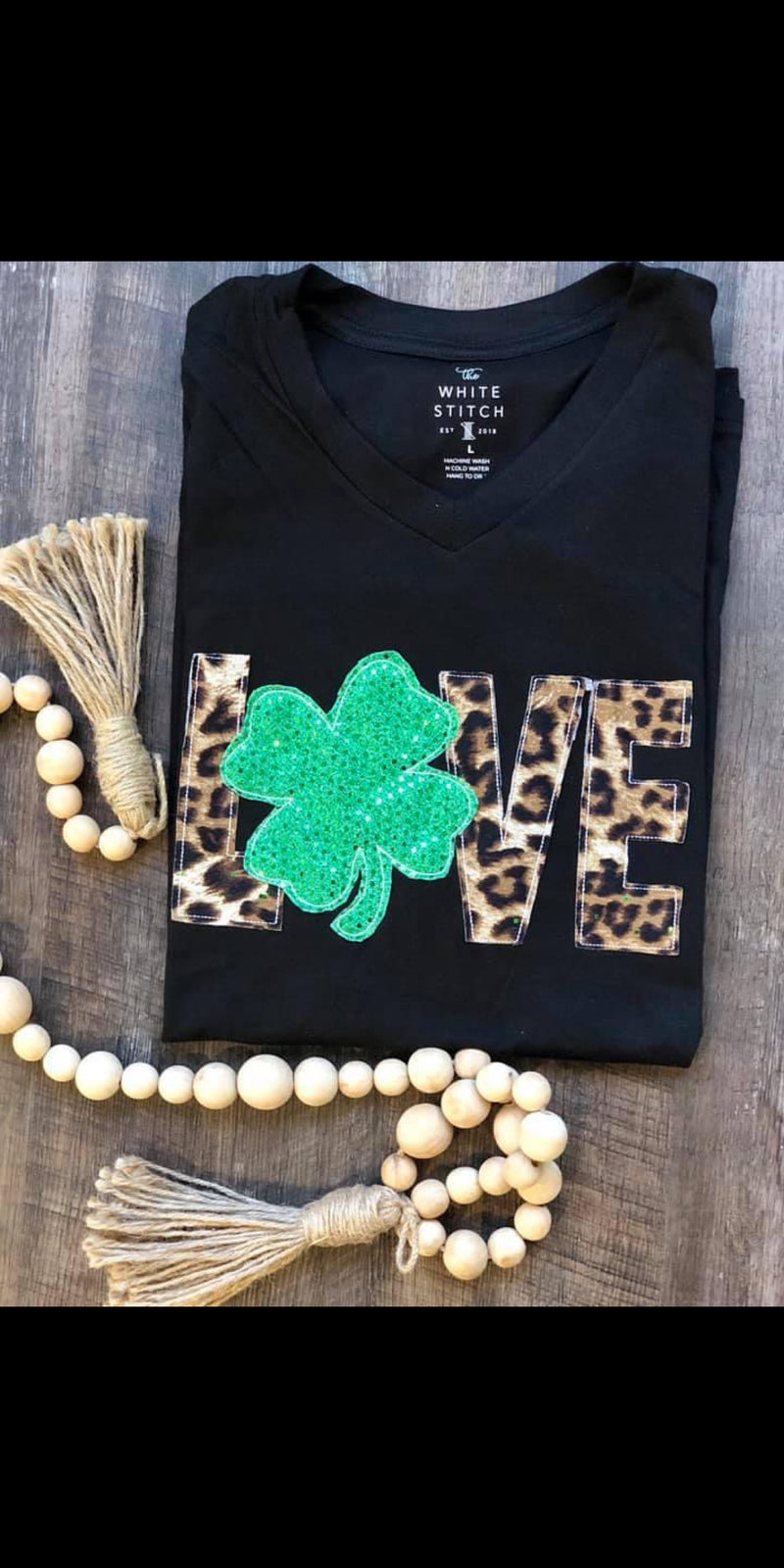 Black LOVE Leopard Shamrock Embroidered Top- Also in Plus Size