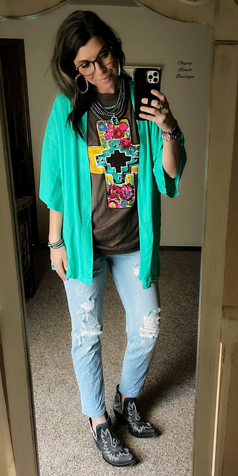 She’s A Dreamer Turquoise Kimono - Also in Plus Size