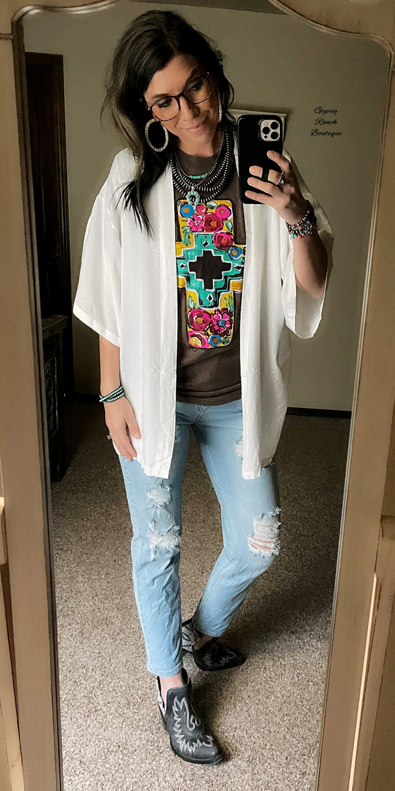 Sky Line White Linen Kimono - Also in Plus Size