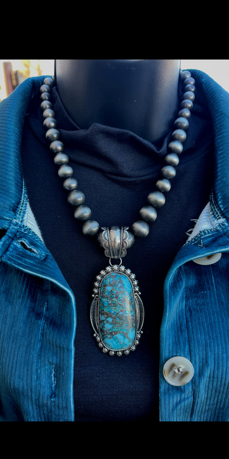 Chaney Turquoise Pendant Pearl Necklace