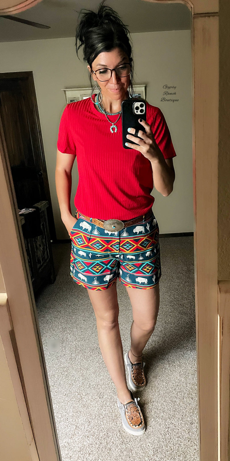 Crossroads Buffalo Aztec Cactus Shorts - Also in Plus Size