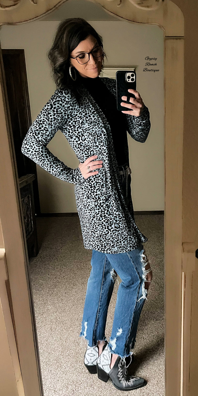 Greeley Leopard Grey Cardigan - Also in Plus Size