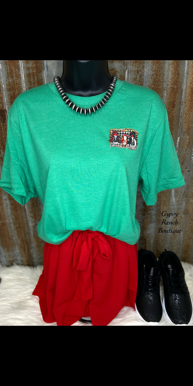 Merry Christmas Cattle And Plaid Top - Also in Plus Size