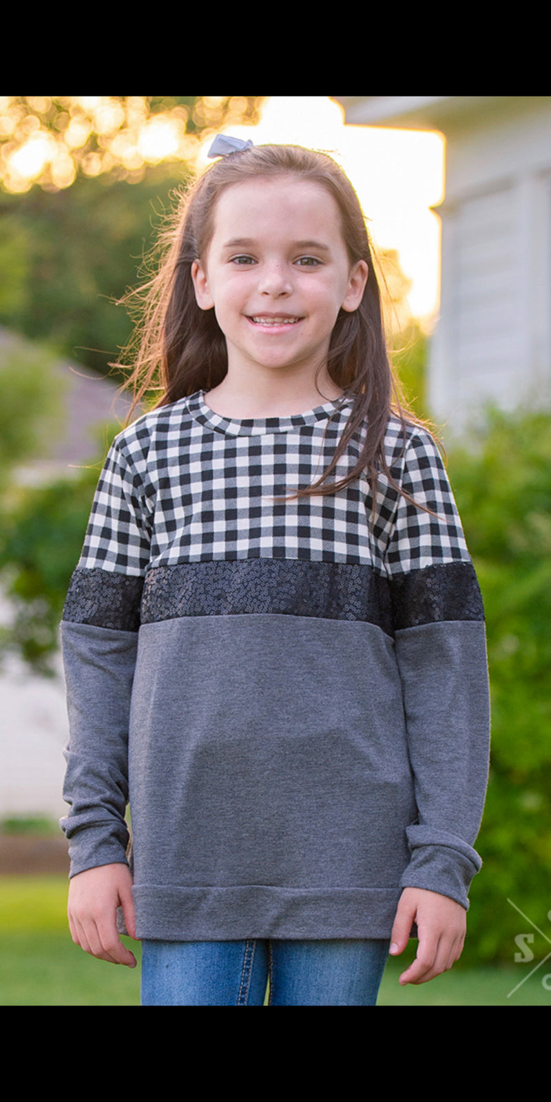 Girls Standard Plaid Sequin Top - Kids