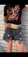 Kids Leopard Patch Black Distressed Shorts