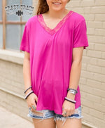 Very Fave Magenta Lace V Neck Top - Also in Plus Size