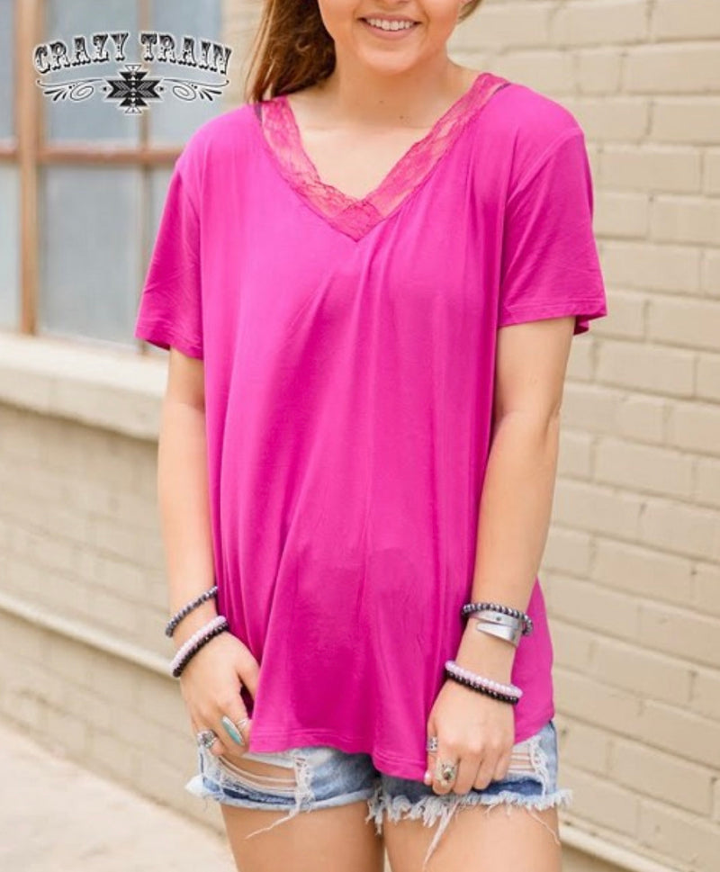 Very Fave Magenta Lace V Neck Top - Also in Plus Size