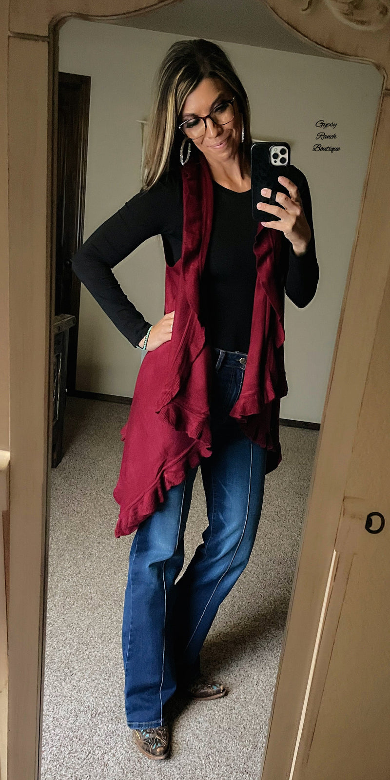 Bre Burgundy Cardigan Vest  - Also in Plus Size