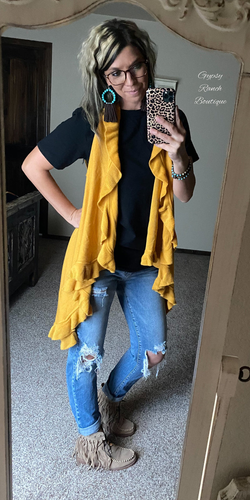 Kori Mustard Cardigan Vest  - Also in Plus Size