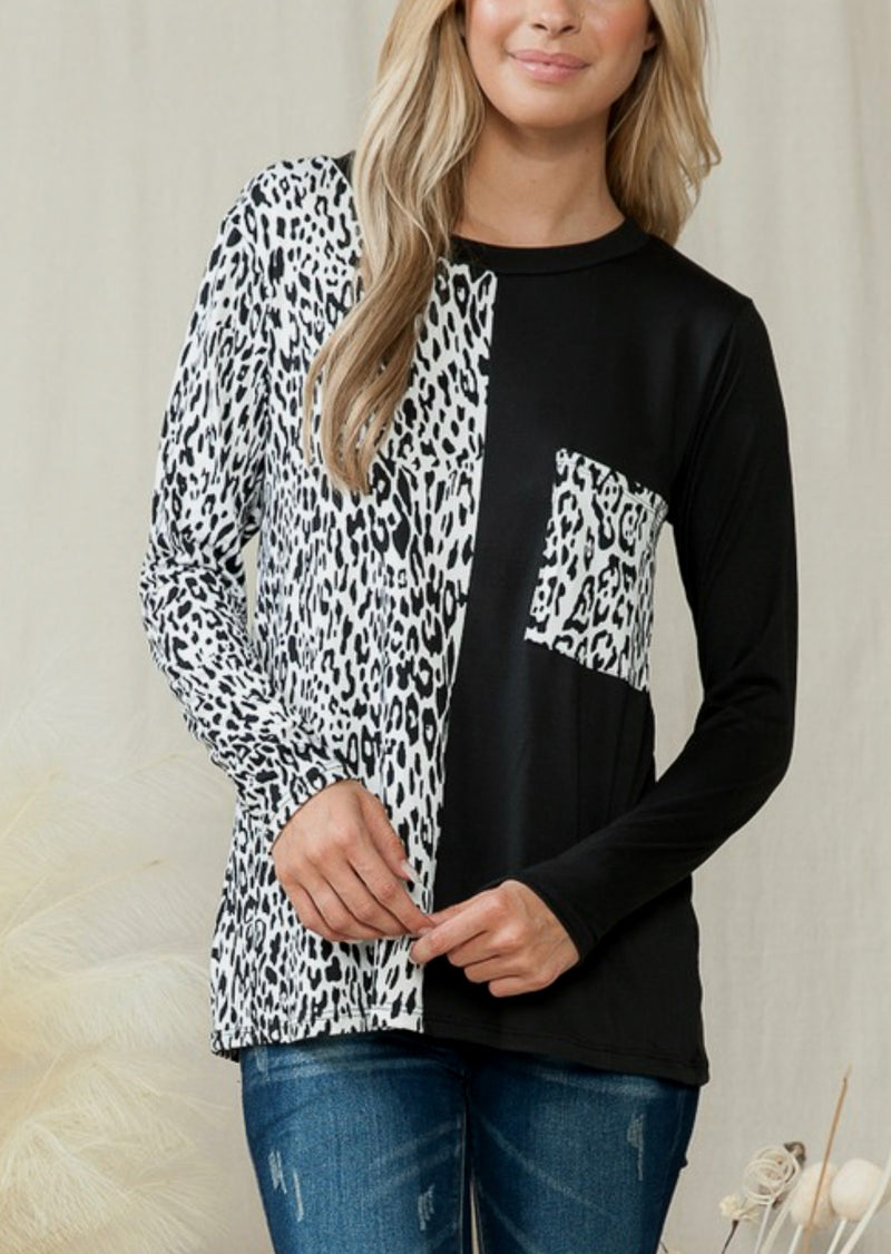 Argyle Leopard Color Block Top