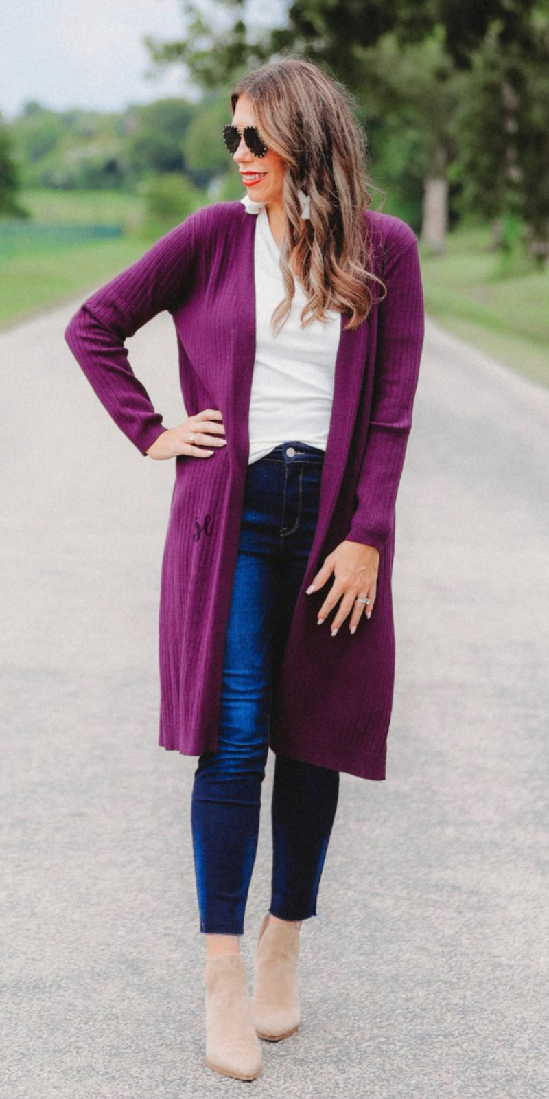 Justify Plum Ribbed Cardigan - Also in Plus Size