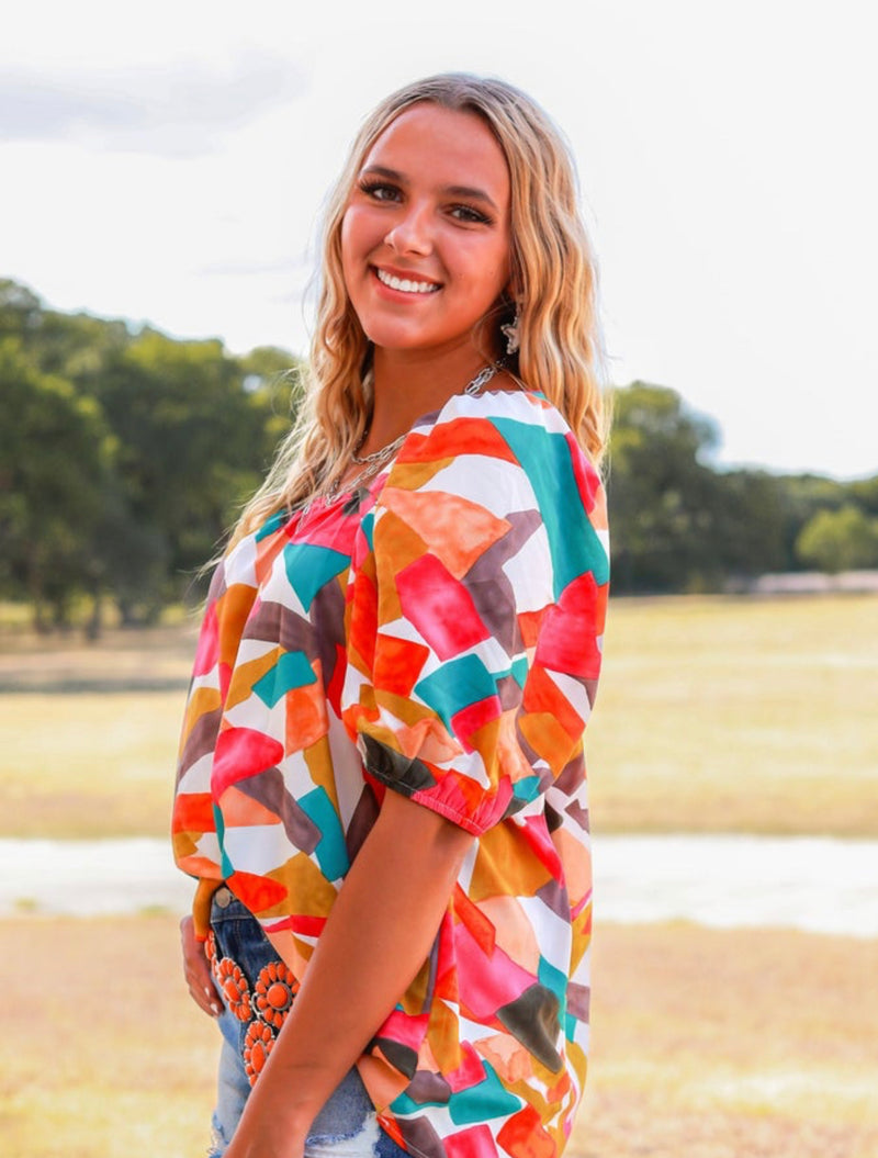 Fractal Fashion Geometric Top  - Also in Plus Size