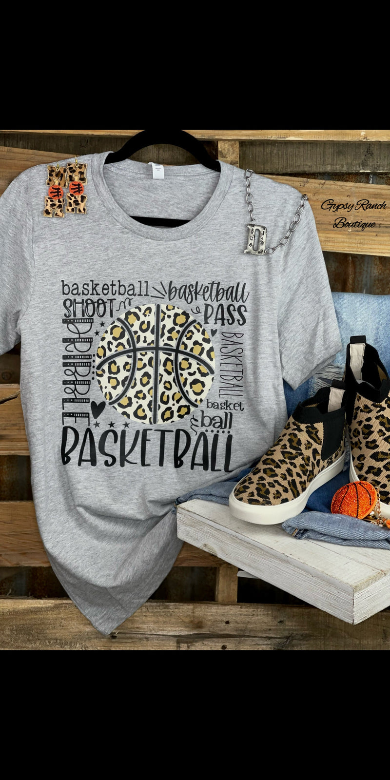 Basketball Leopard Typography Top - Also in Plus Size