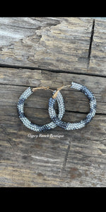 Black & Crystal Rhinestone Hoop Earrings