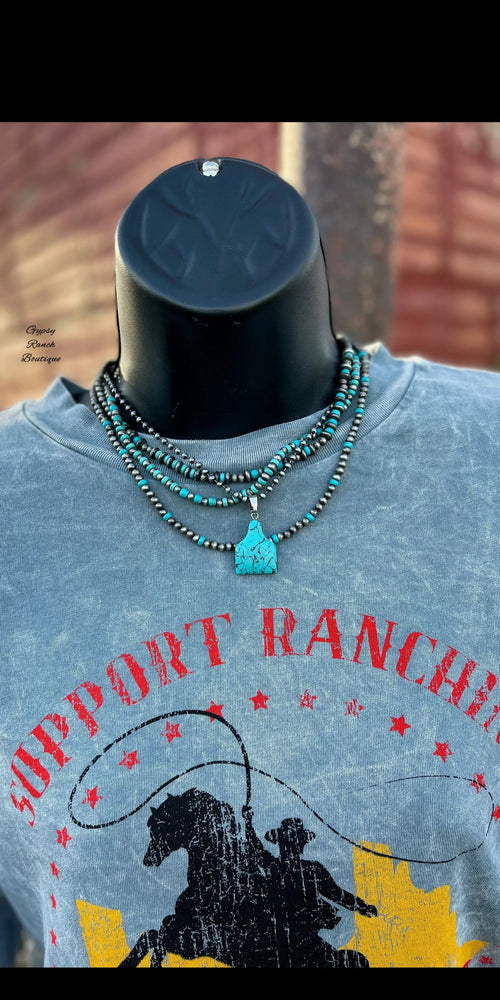 Ear Tag Turquoise Pendant Ball & Chain Necklace
