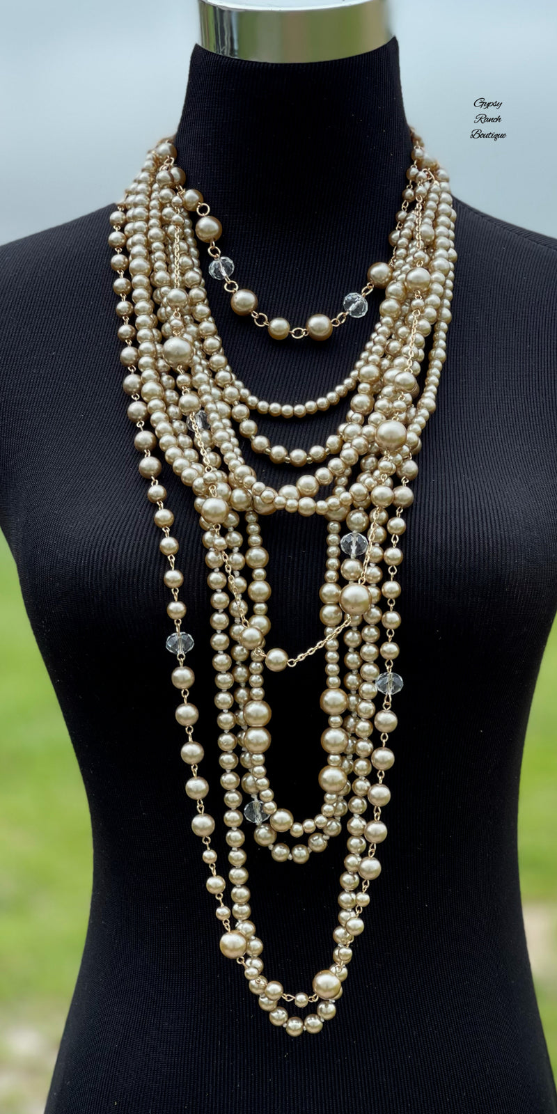 Dakota Champagne Long Layered Pearl Necklace