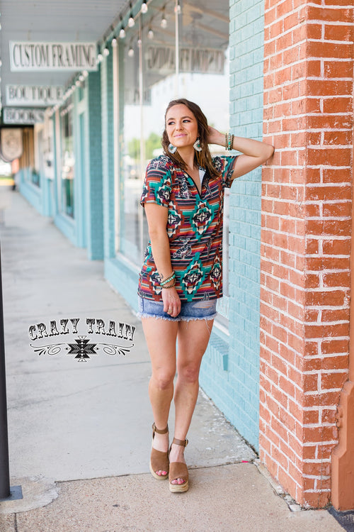 Conroe Aztec Cactus Top - Also in Plus Size