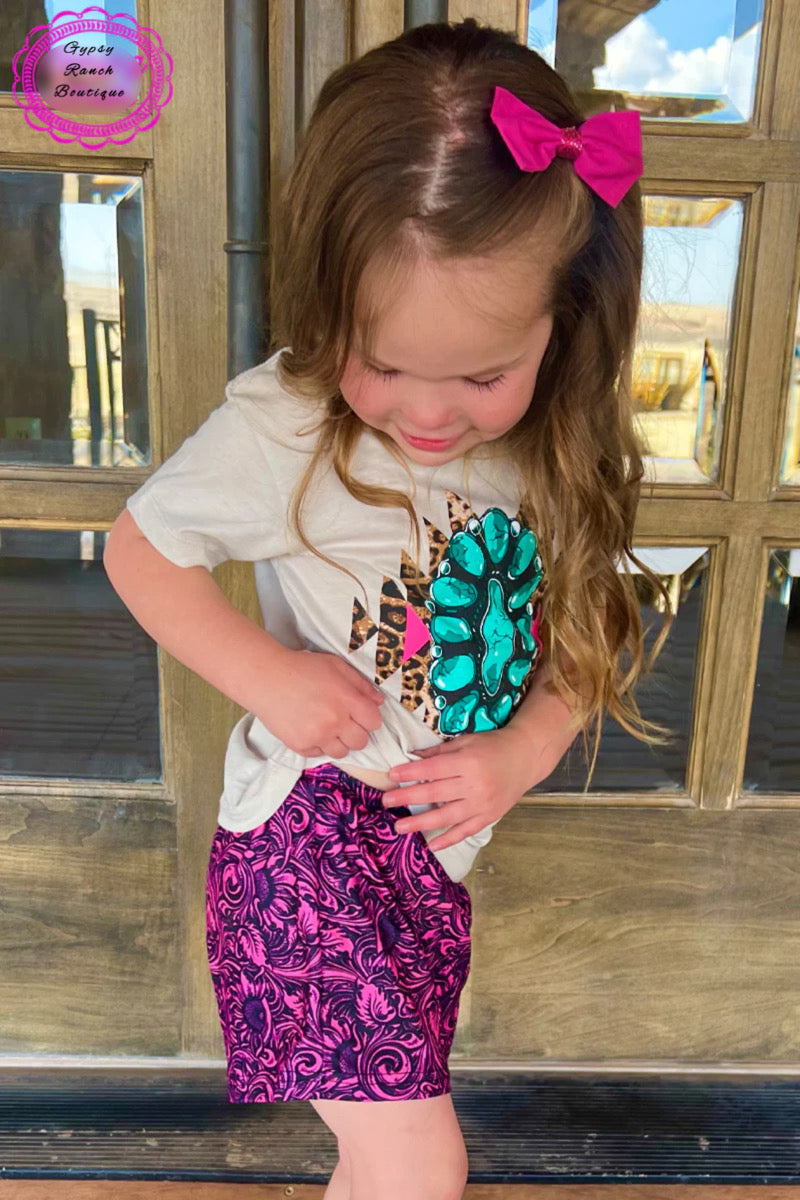 Cavalier Pink Tooled Shorts - Kids
