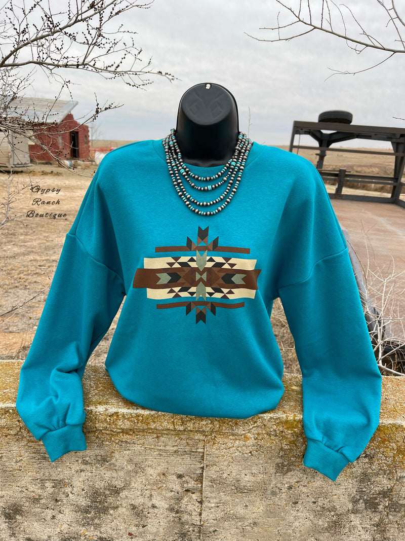 Wrigley Turquoise Aztec Pullover - Also in Plus Size