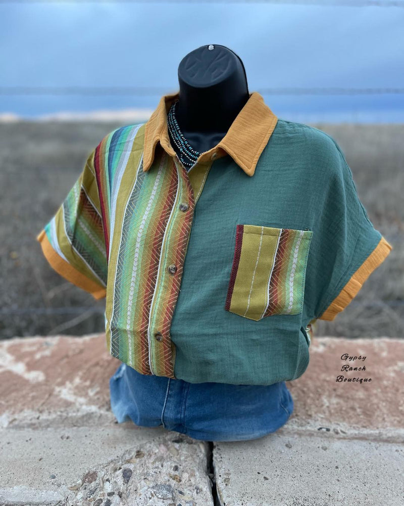 Marrow Serape Button Up Top - Also in Plus Size