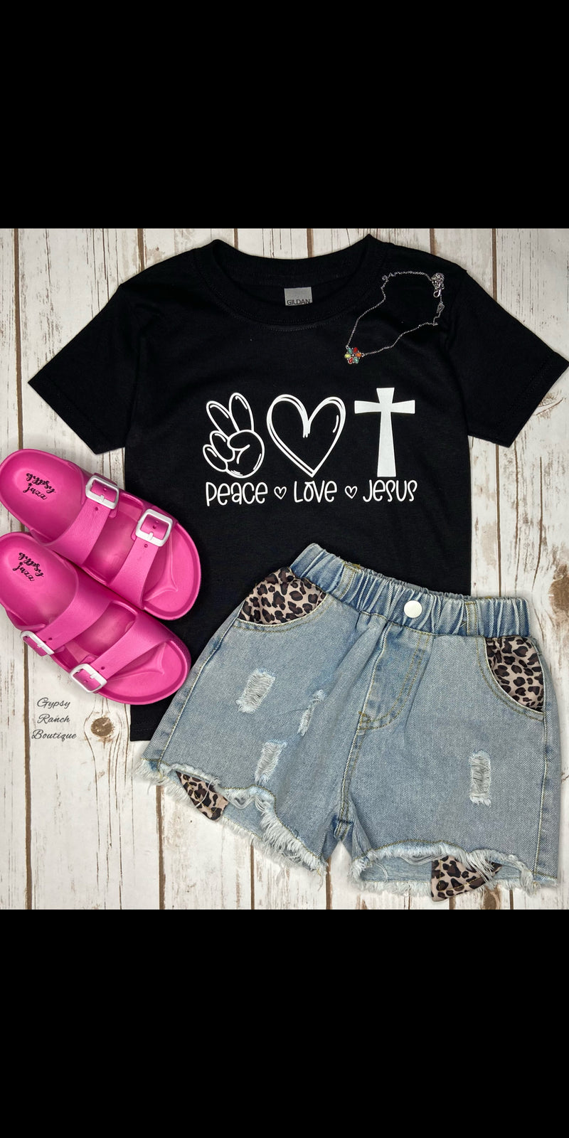 Kids Leopard Patch Denim Distressed Shorts