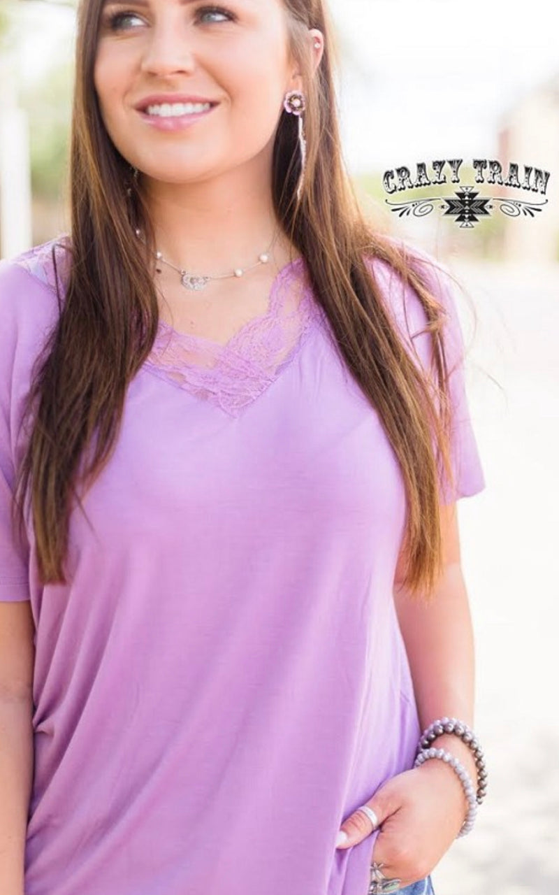 Very Fave Lavender Lace V Neck Top - Also in Plus Size