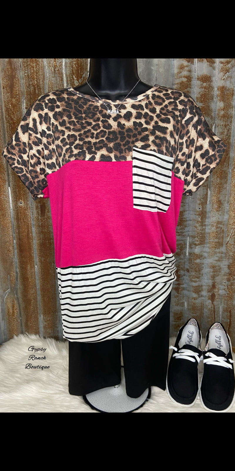 Windham Leopard Stripe Top - Also in Plus Size