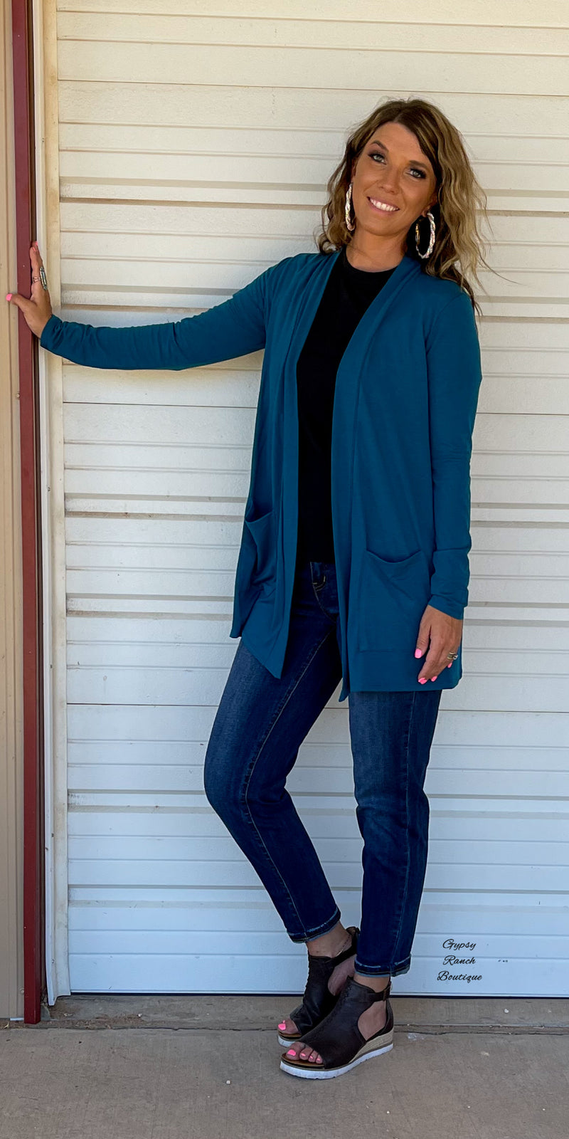 Teal Slouchy Pocket Cardigan - Also in Plus Size