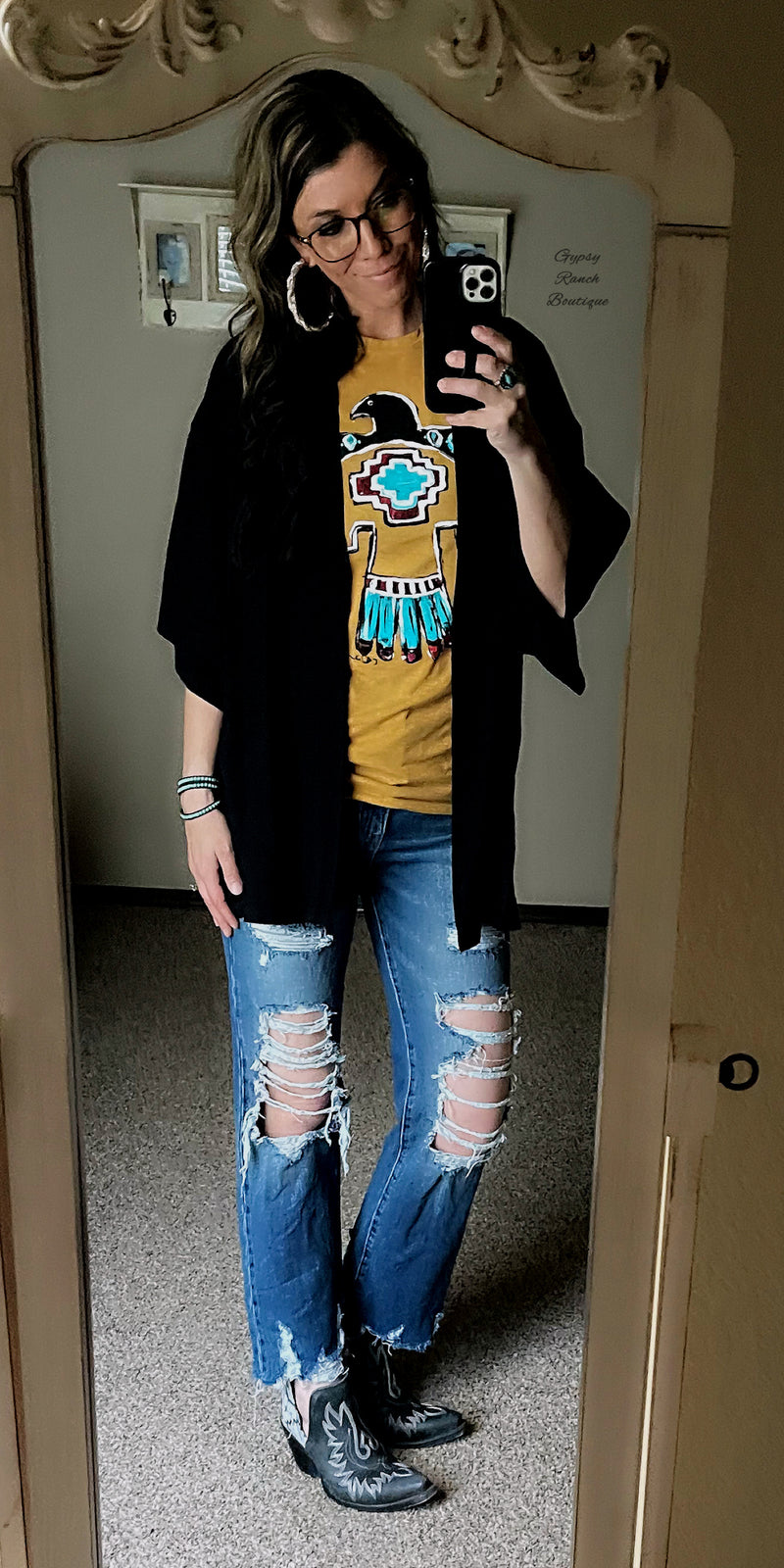 Bar Ranch Black Kimono - Also in Plus Size