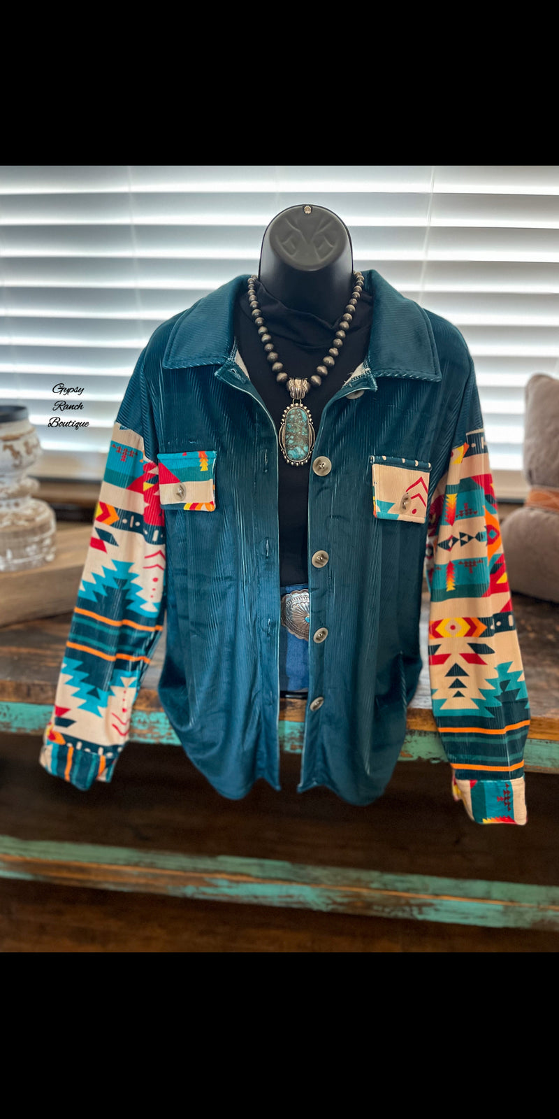 Better Days Velvet Aztec Button Up Shacket Top