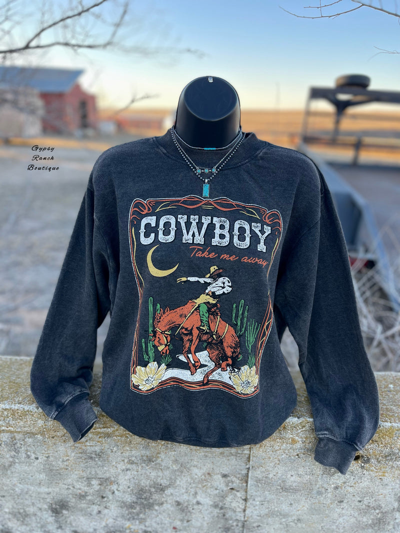 Cowboy Take Me Away Black Mineral Wash Pullover Top - Also in Plus Size