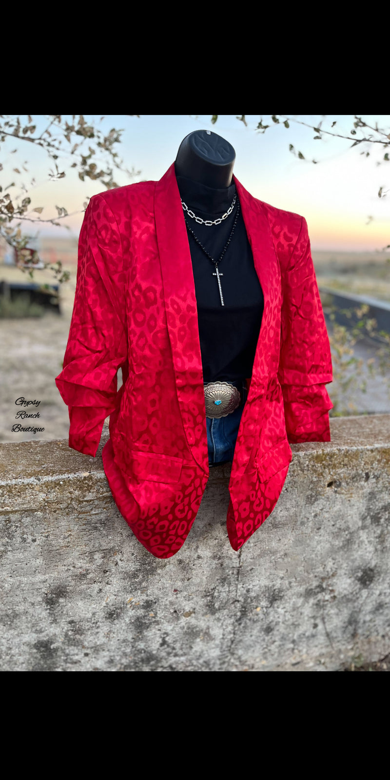 Sealey Red Leopard Blazer Style Cardigan