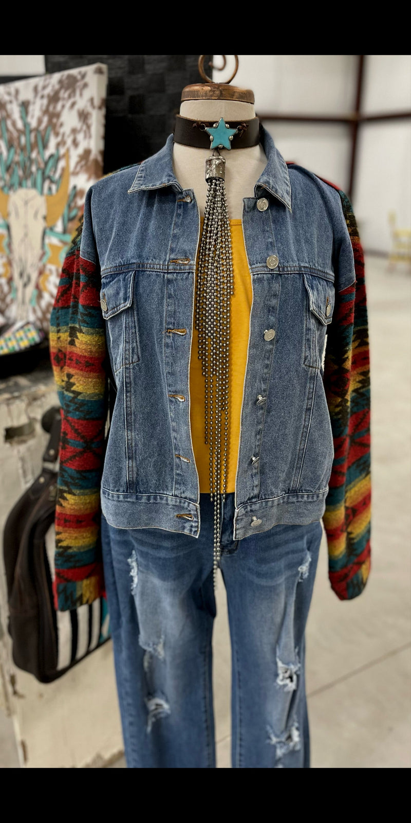 Prestige Aztec Denim Shacket Jacket