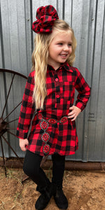 Kids Red & Black Checkered Dress