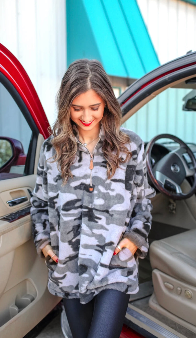 Hunter Grey Camo Pullover - Also in Plus Size