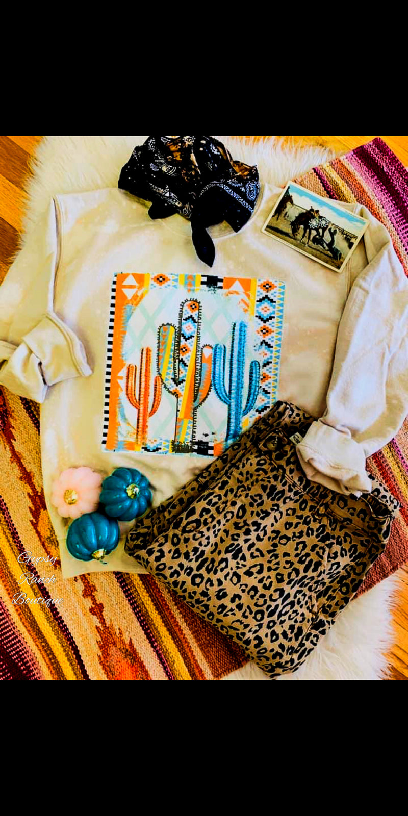 Sonora Aztec Cactus Sweatshirt Top  - Also in Plus Size