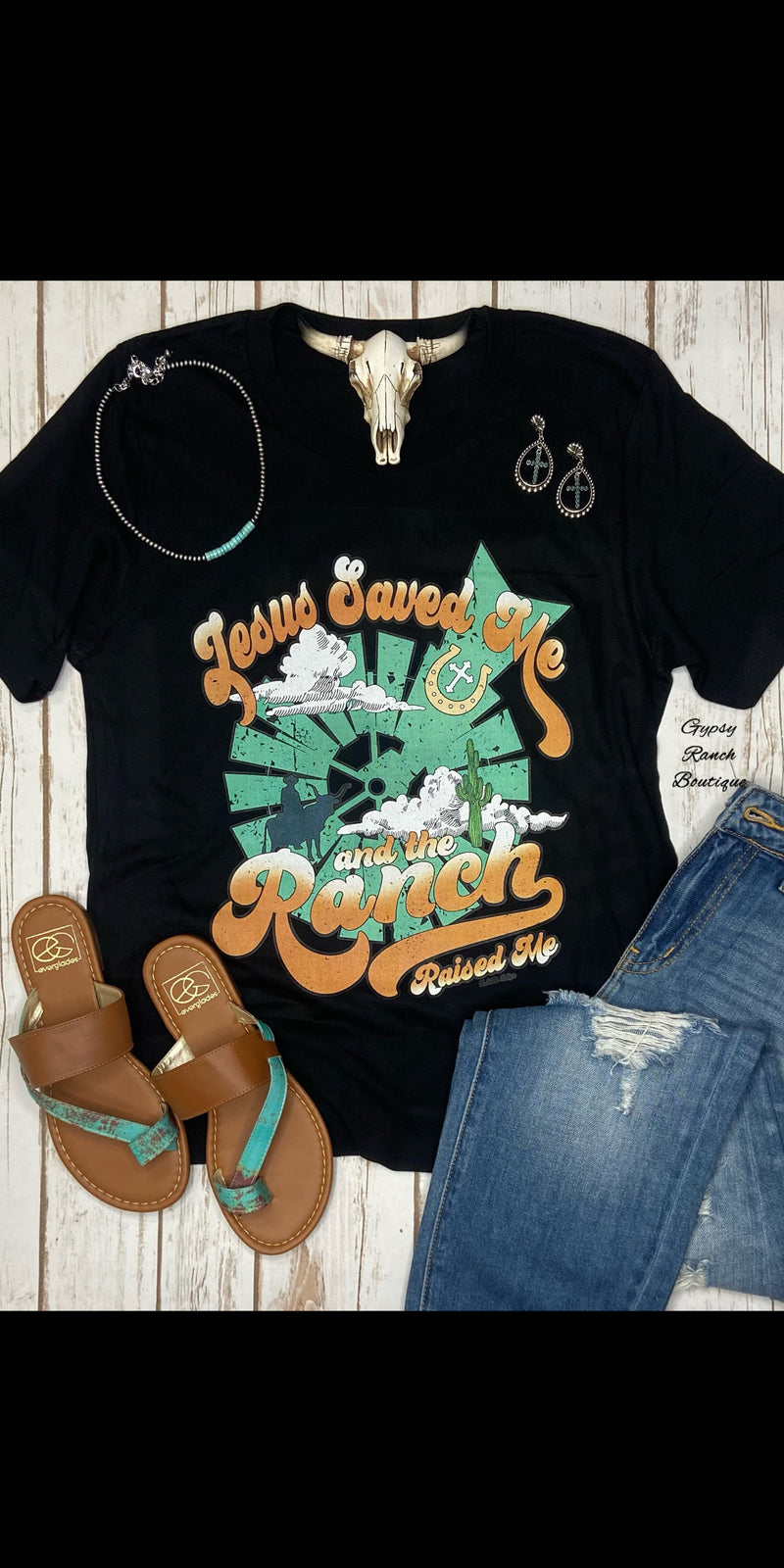 Jesus Saved Me & The Ranch Raised Me Top - Also in Plus Size