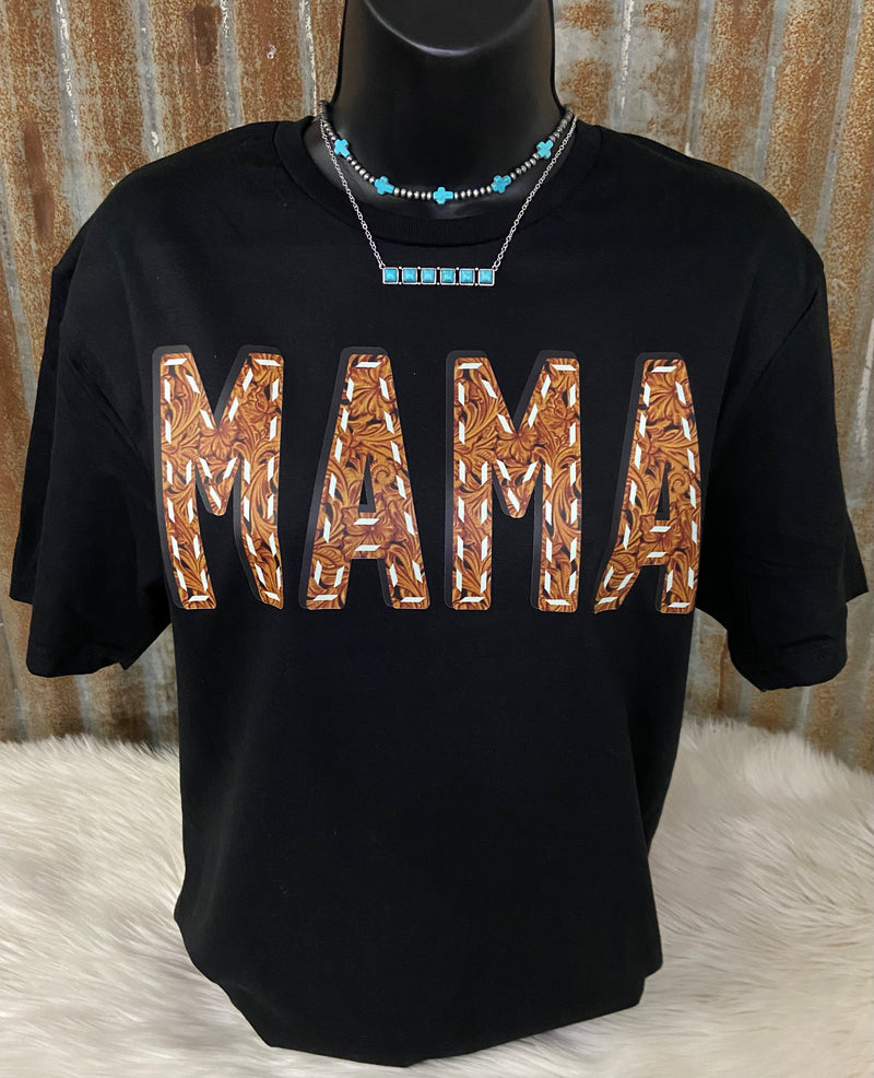MAMA Tooled Leather Buckstitch Look Tee - Also in Plus Size