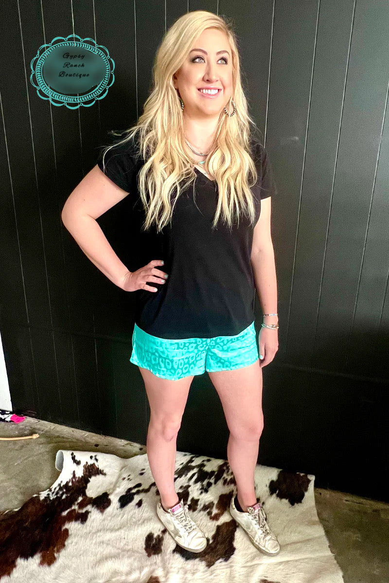 Good Company Turquoise Leopard Shorts - Also in Plus Size