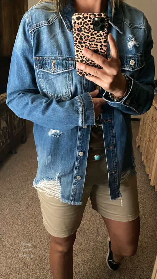 Windthorst Denim Distressed Top