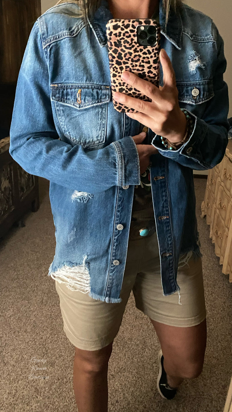 Windthorst Denim Distressed Top