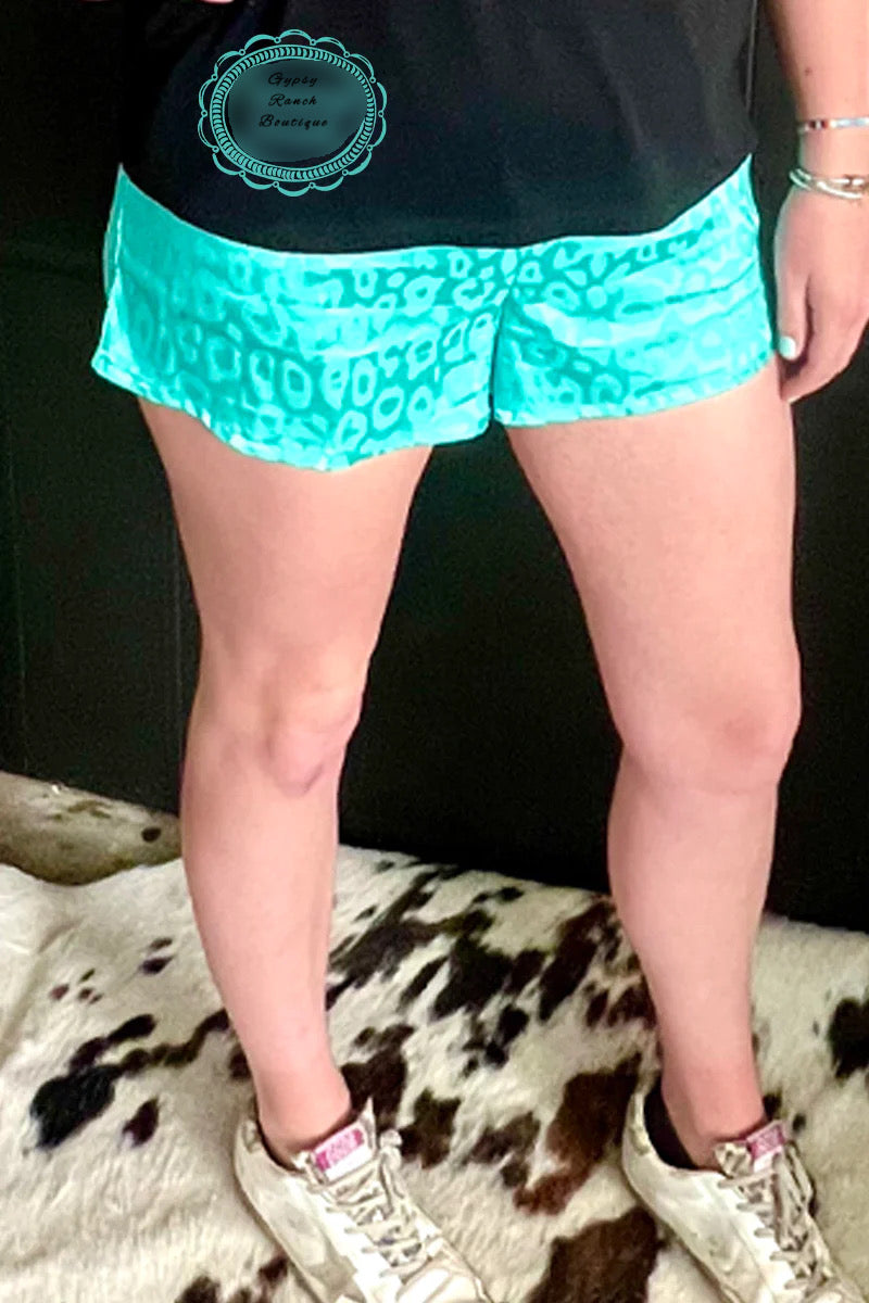 Good Company Turquoise Leopard Shorts - Also in Plus Size