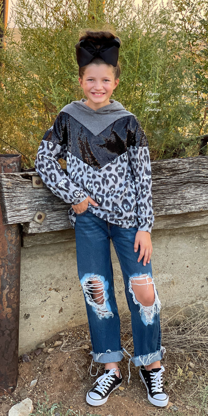 Kids Smokey Hollow Leopard Sequin Hooded Top